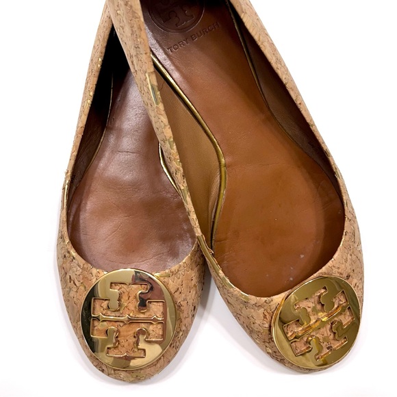 Tory Burch Shoes - TORY BURCH WOMENS REVA CORK BALLET FLATS GOLD HARDWARE